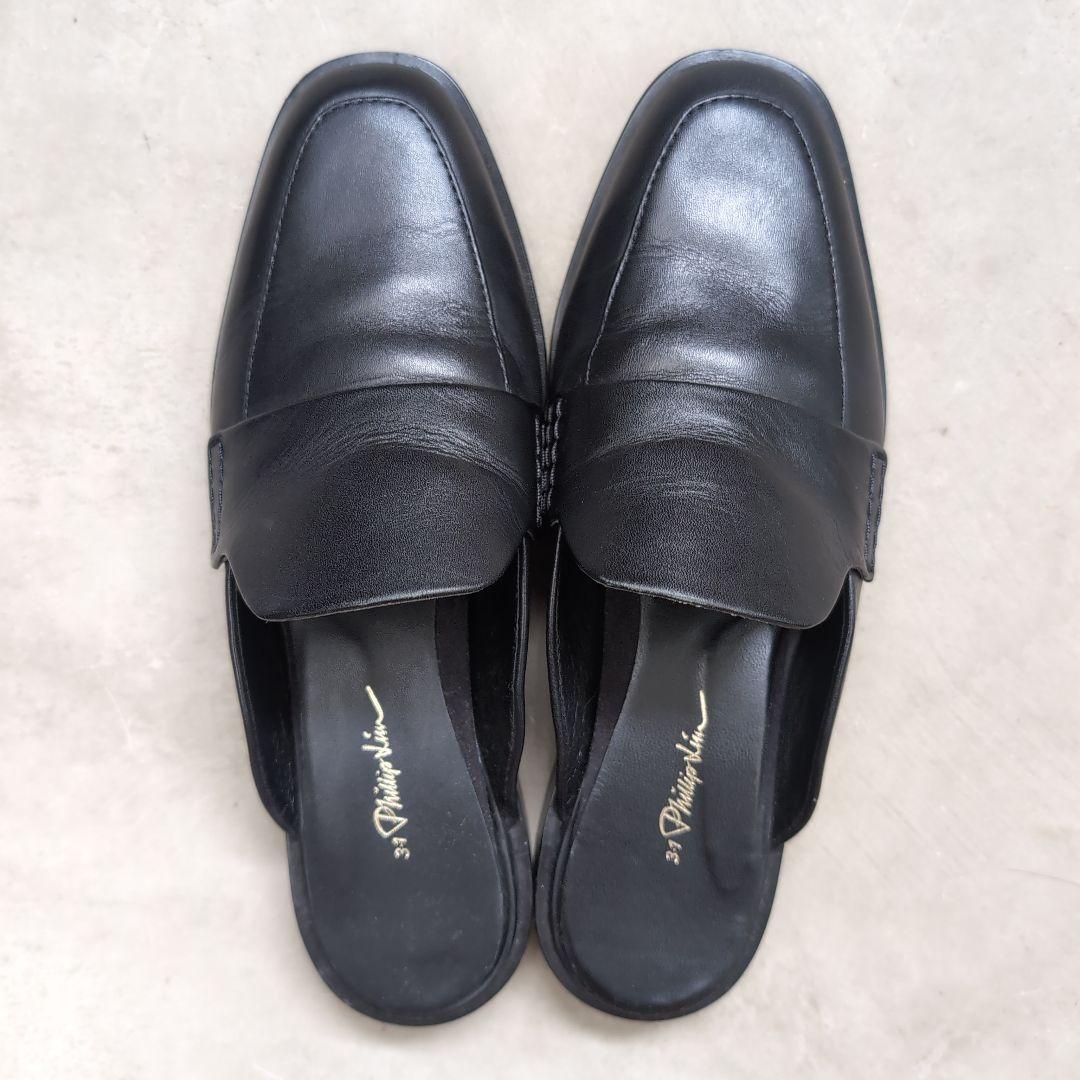 3.1フィリップリム　ALEXA ローファーミュール　ブラックレザー