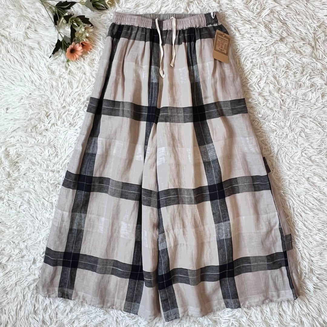 タグ付き BEARDSLEY ビアズリー リネン チェック パンツ