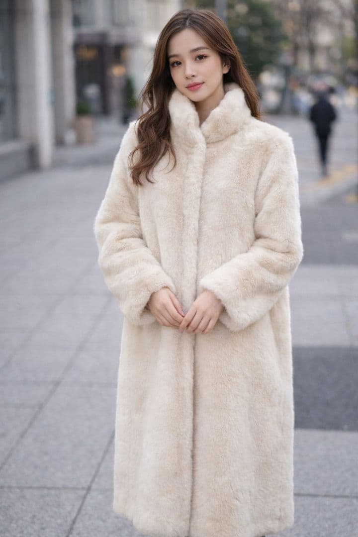 ファーコート ミンク/カシミヤ混 もこもこ ロング丈 毛皮ジャケット