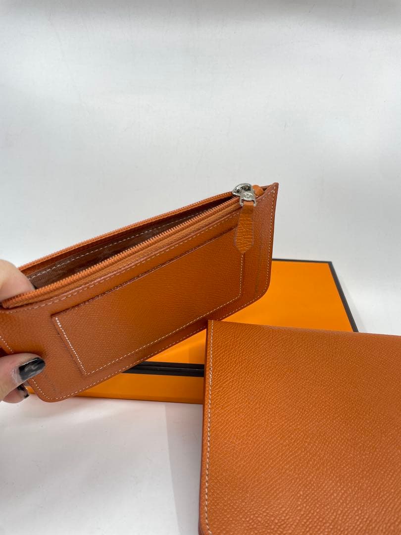 HERMES エルメス　長財布 オレンジ ゴールド ドゴン　ポーチ付き