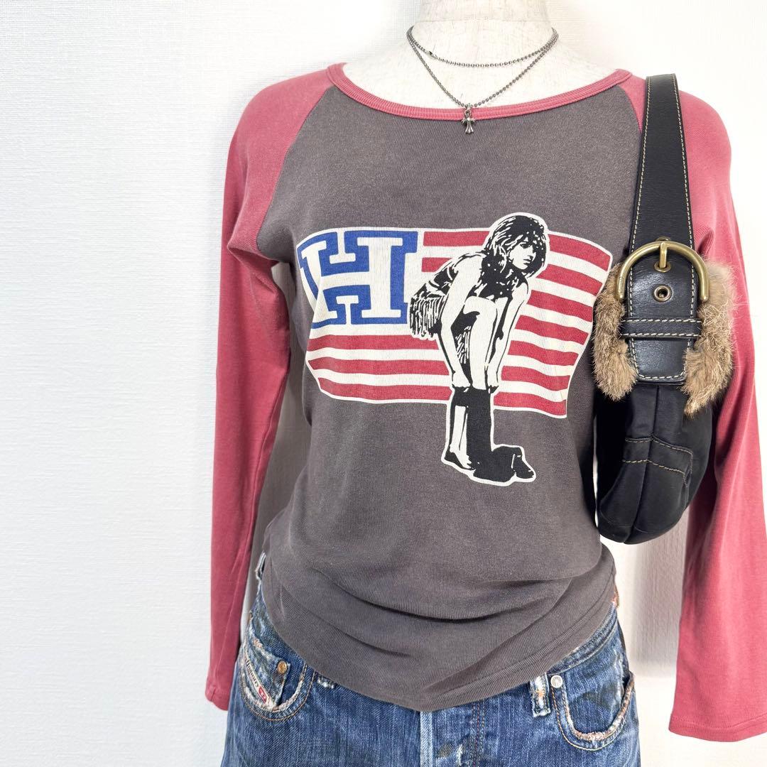 y2k❤️ 00s HYSTERIC GLAMOUR 星条旗 ガール ロゴ ロンT