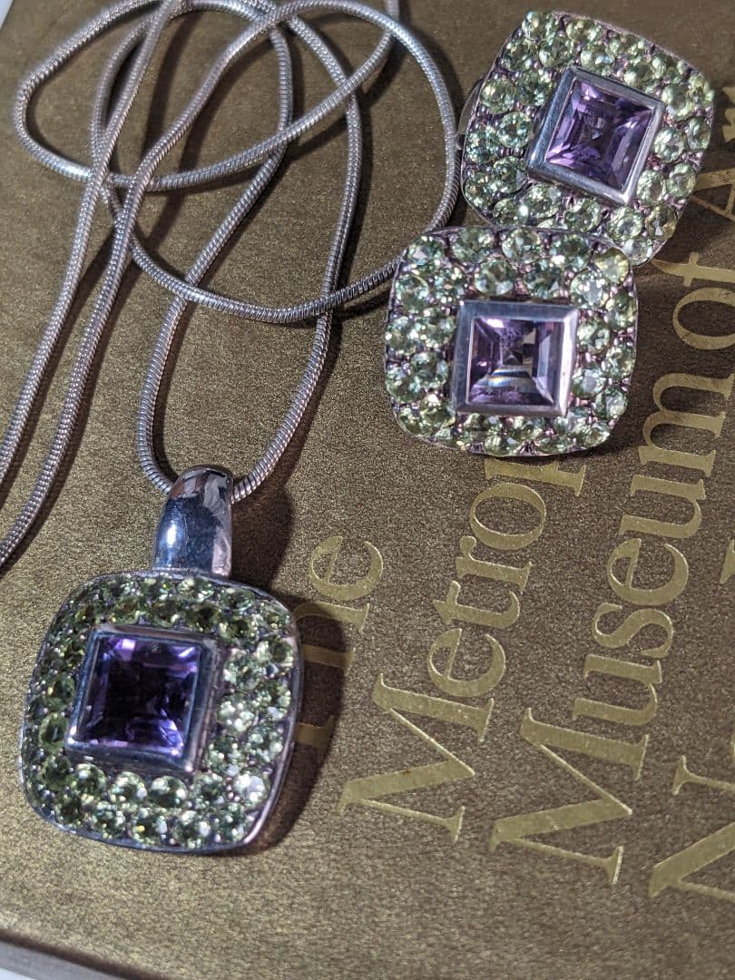 ヴィンテージ　アメジスト　ペリドット　ネックレス　イヤリング