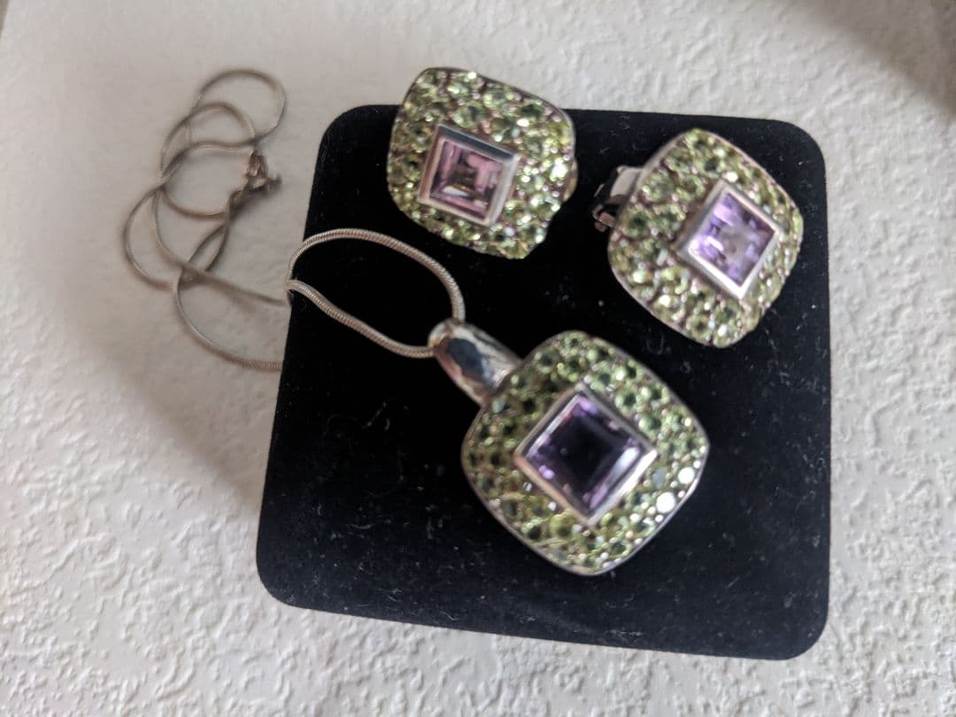 ヴィンテージ　アメジスト　ペリドット　ネックレス　イヤリング