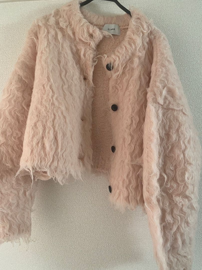 CLANE シャギーショートニットカーディガン ピンク