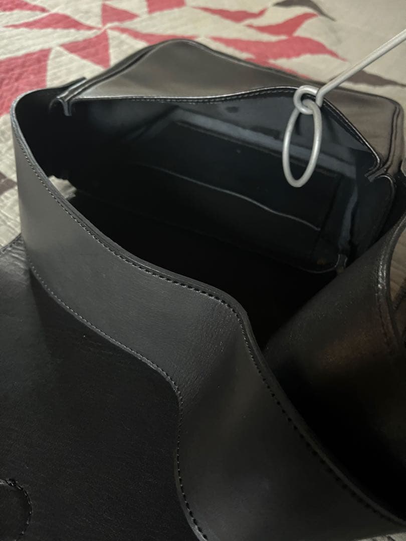 オーダーメイド黒 レザー ショルダーバッグ　本革　鹿革　ディアスキン　一点物