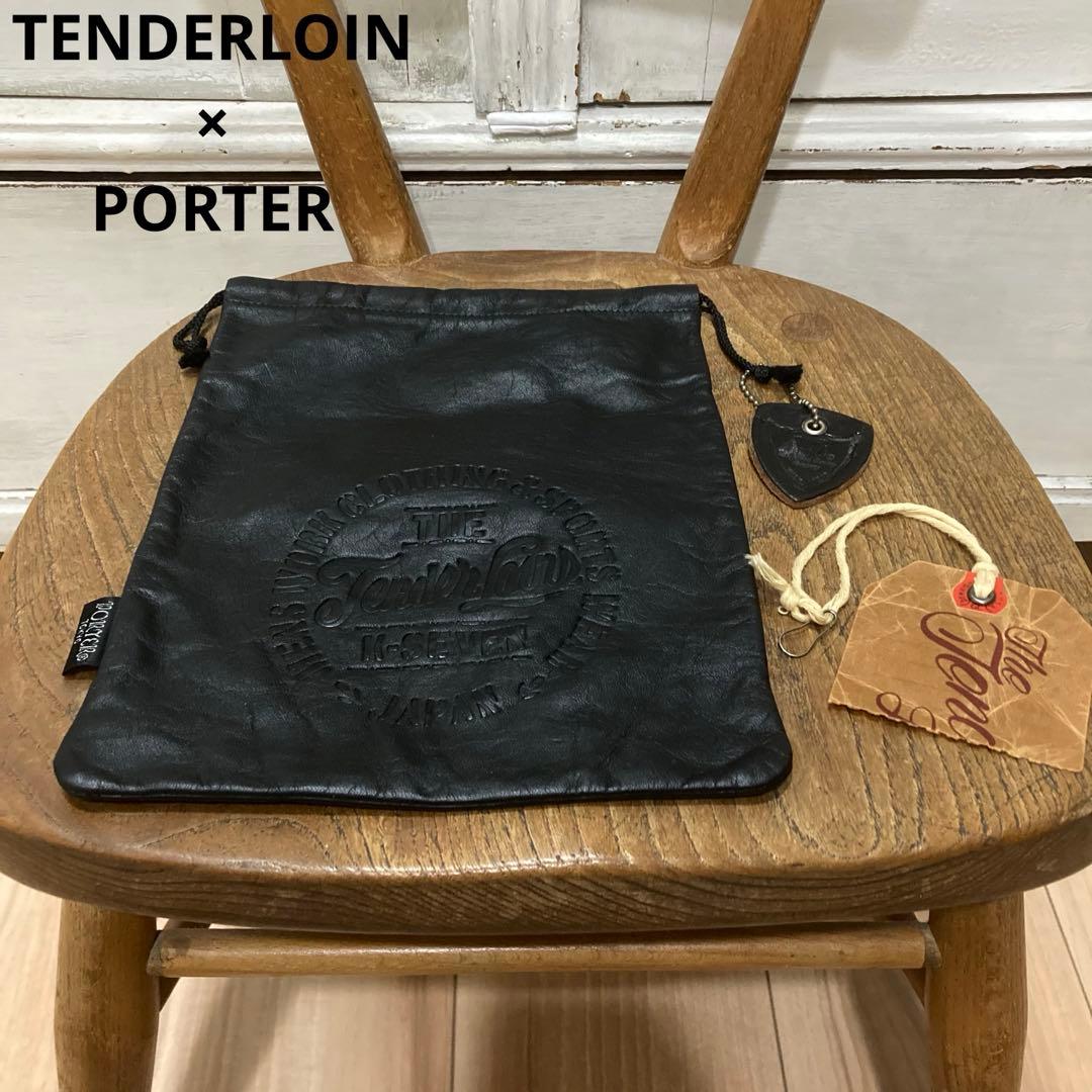TENDERLOIN×PORTER レザー ポーチ L ブラック 巾着