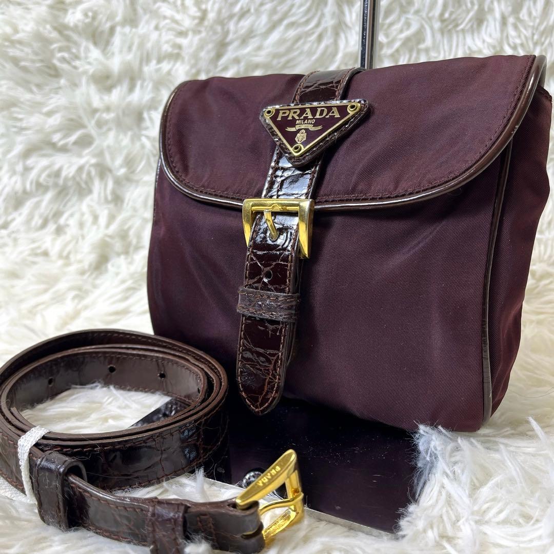 超希少✨ プラダ ウエストポーチ ボディバッグ 三角プレート クロコ ナイロン