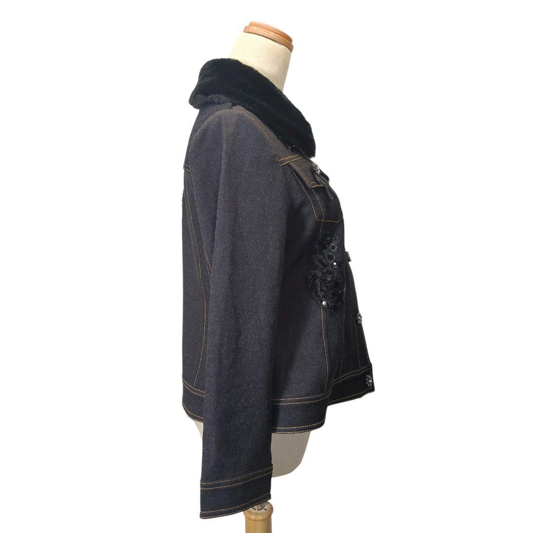 【新品タグ付き】Super Beauty デニム風ジャケット ビジュー 黒 40