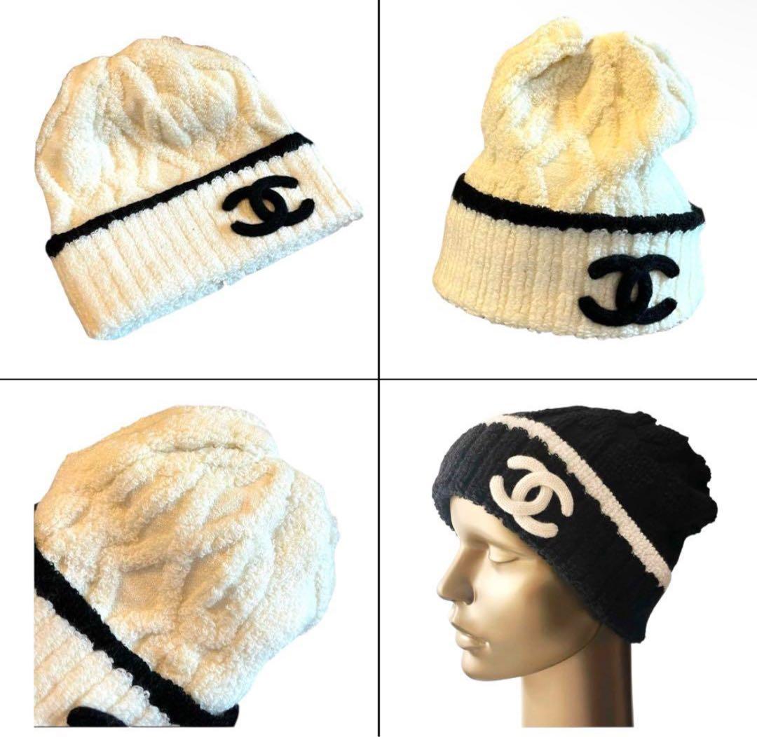 CHANEL ニット帽 ホワイト 白 リブ編み FREEサイズ 明日発送