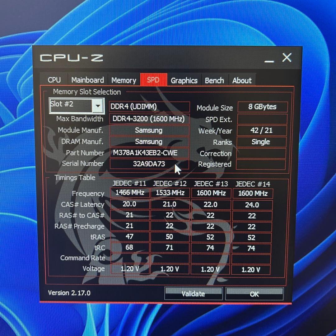 Samsung DDR4 メモリ 8×2 16GB 3200MT/s