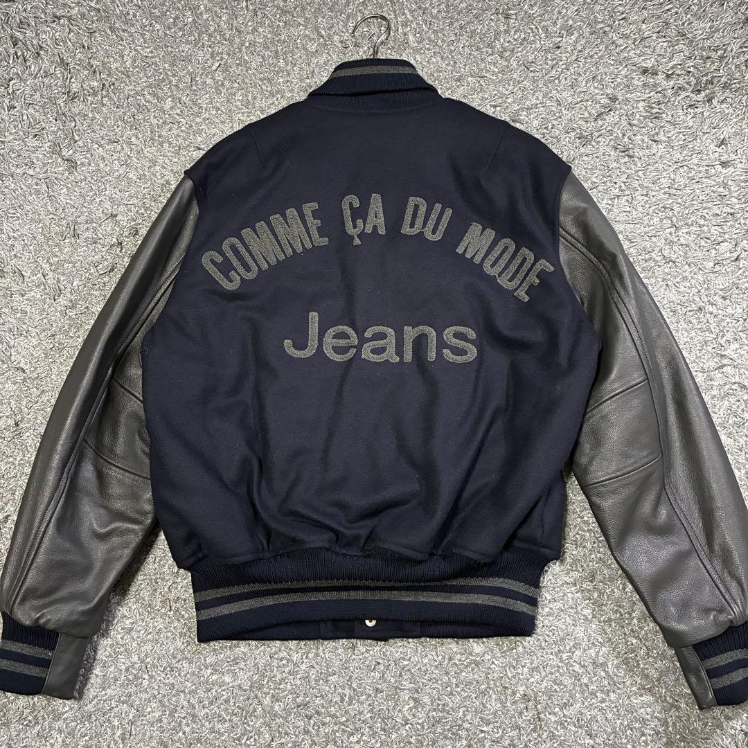 【未使用】COMME ÇA DU MODE Jeans 袖革スタジャン 紺×黒