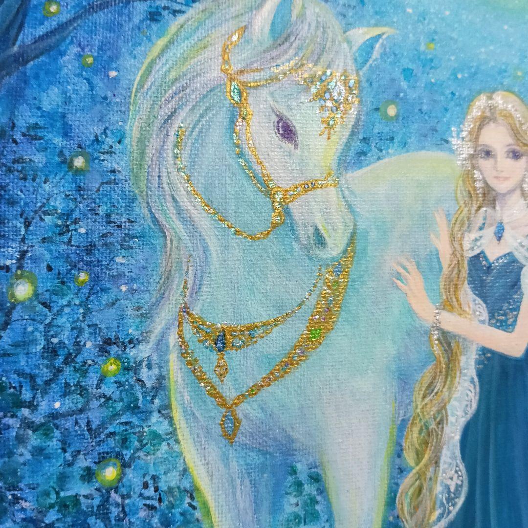 No.544 大きめF4size 白馬とエルフ アクリル画　原画　絵画
