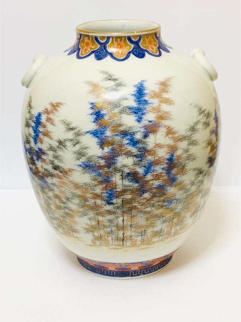 最終割引価格 明治 初期 有田焼 明治香蘭社 オールド香蘭社 色絵竹林文 花瓶