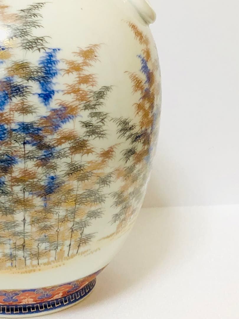 最終割引価格 明治 初期 有田焼 明治香蘭社 オールド香蘭社 色絵竹林文 花瓶