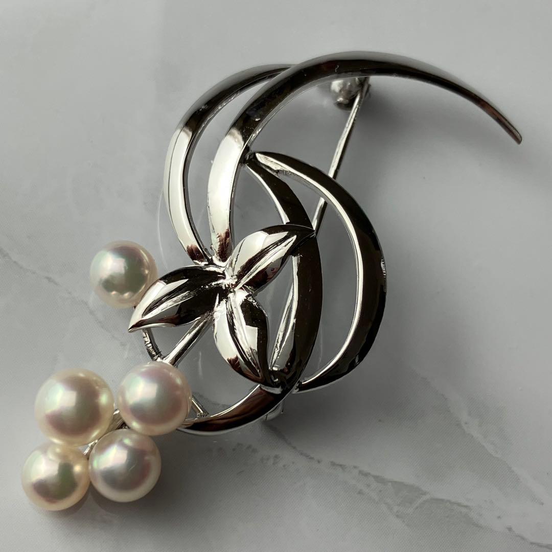 MIKIMOTO ミキモト あこや 本真珠 パール ブローチ リーフ 5粒