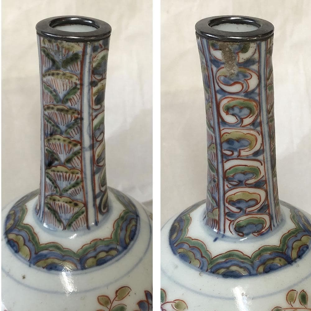 F523 古伊万里 色絵 徳利 高さ19.5cm 花入 一輪挿し