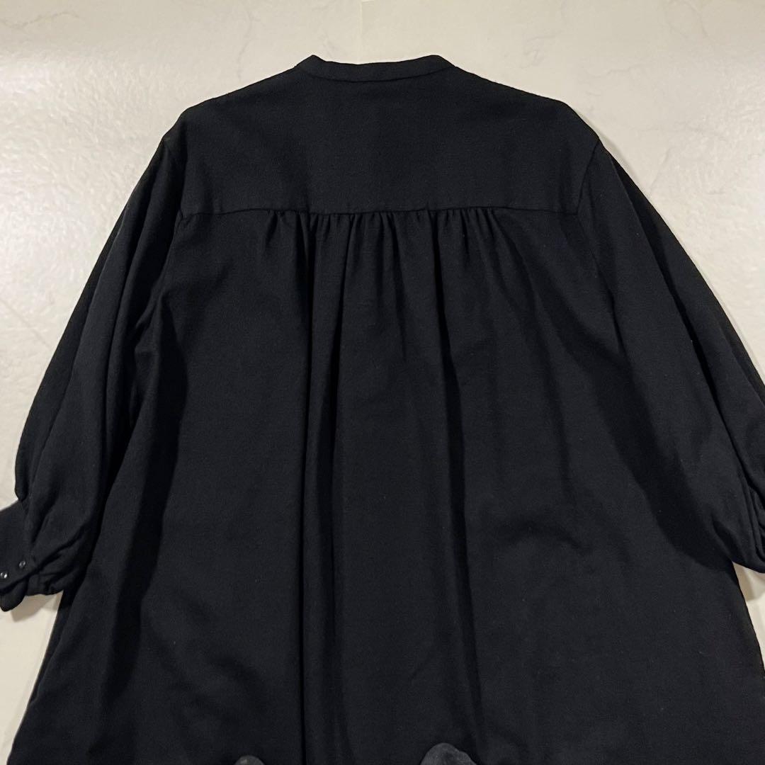 SINME シンメ スモックドレス ウールワンピース ブラック黒 ロング マキシ