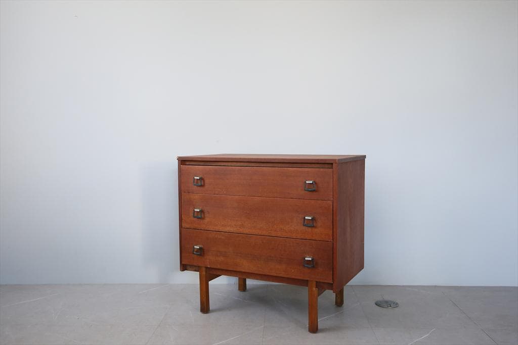 英国アンティークチーク3杯ドロワー/木製チェスト/タンス/飾り棚(91-76)