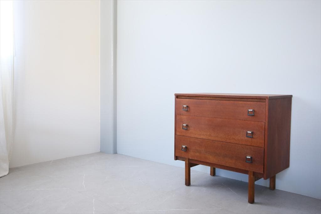 英国アンティークチーク3杯ドロワー/木製チェスト/タンス/飾り棚(91-76)