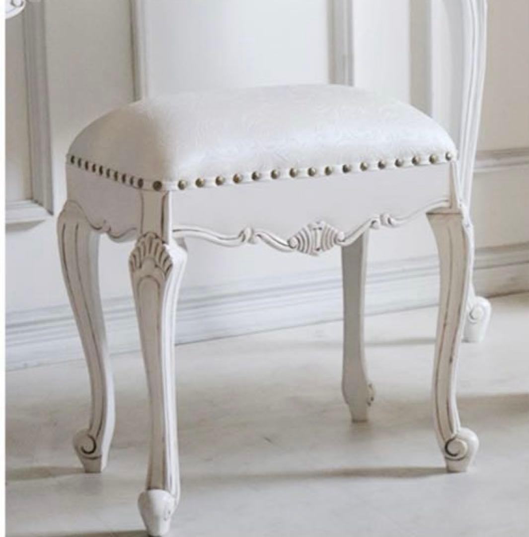 スツール★マホガニー家具★シャビーホワイト★アンティーク調クラシック★輸入家具
