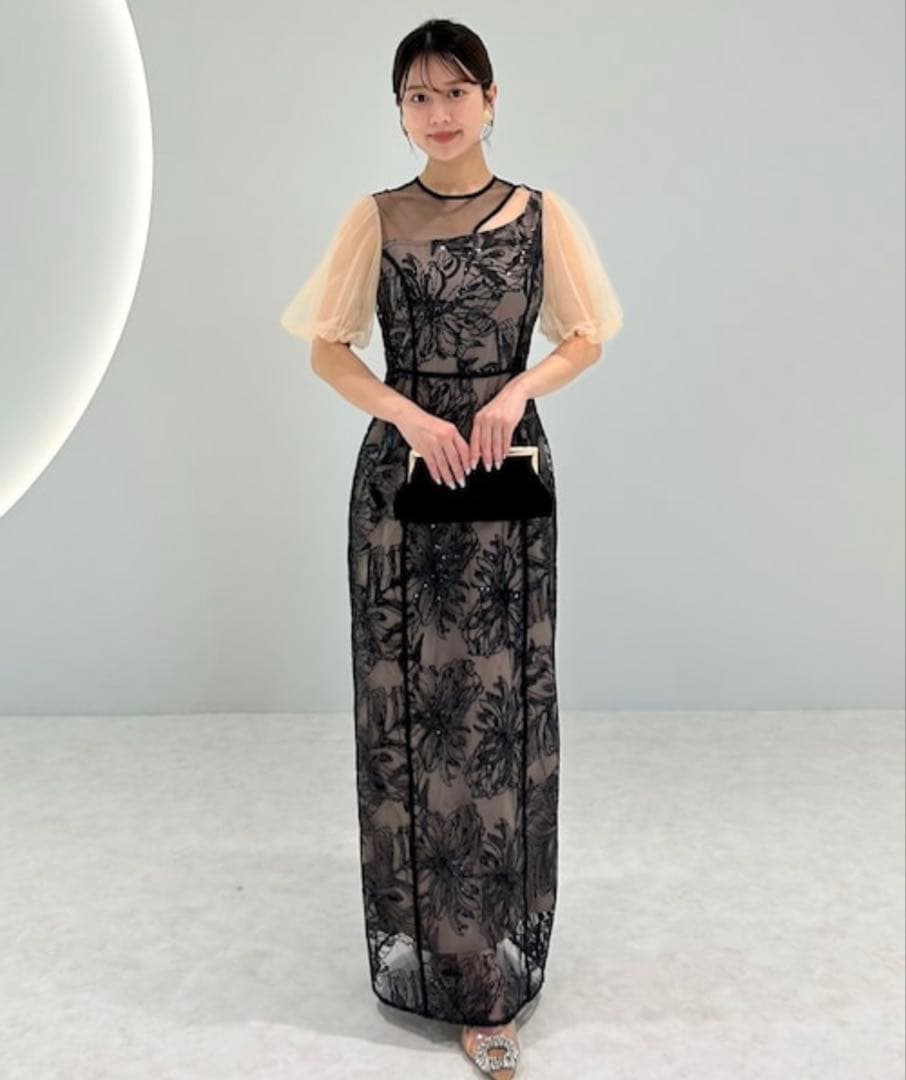 ドレス 「LEJA」アシンメトリーシアーフラワードレスワンピース