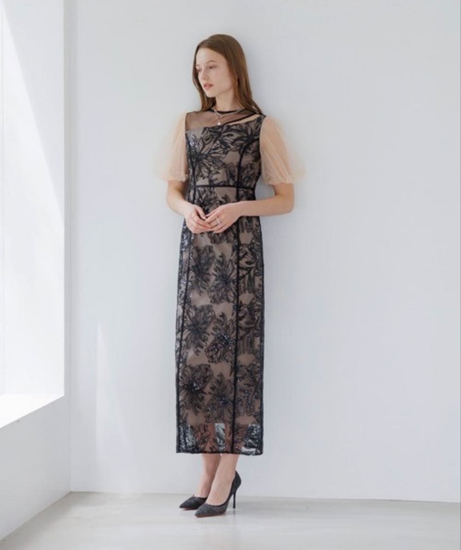 ドレス 「LEJA」アシンメトリーシアーフラワードレスワンピース