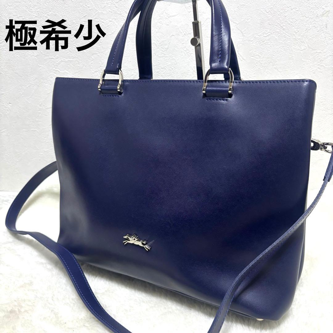 【極希少】ロンシャン オノレ2wayレザー ショルダーバッグ ハンド ネイビー