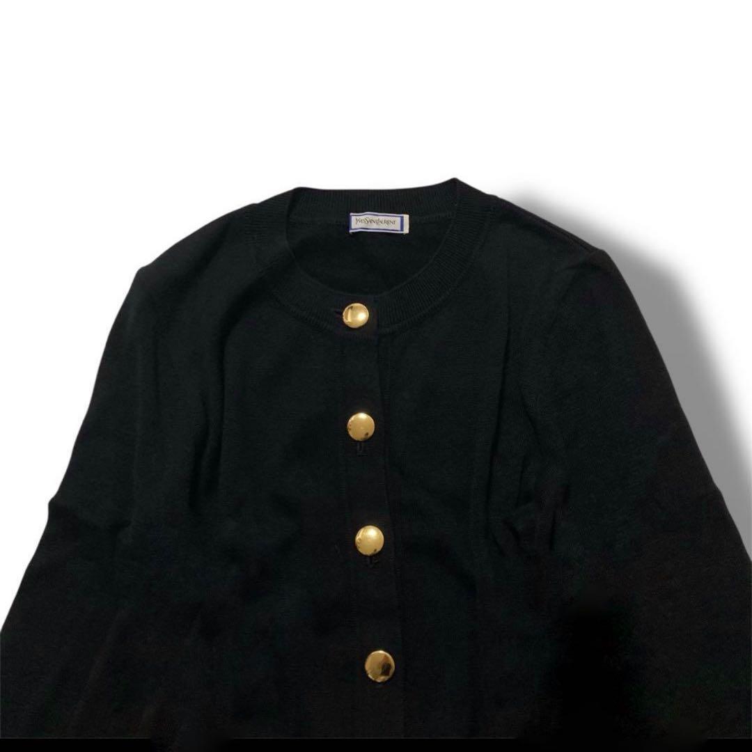 90s YSL イブサンローラン 黒 ゴールドボタン M カーディガン