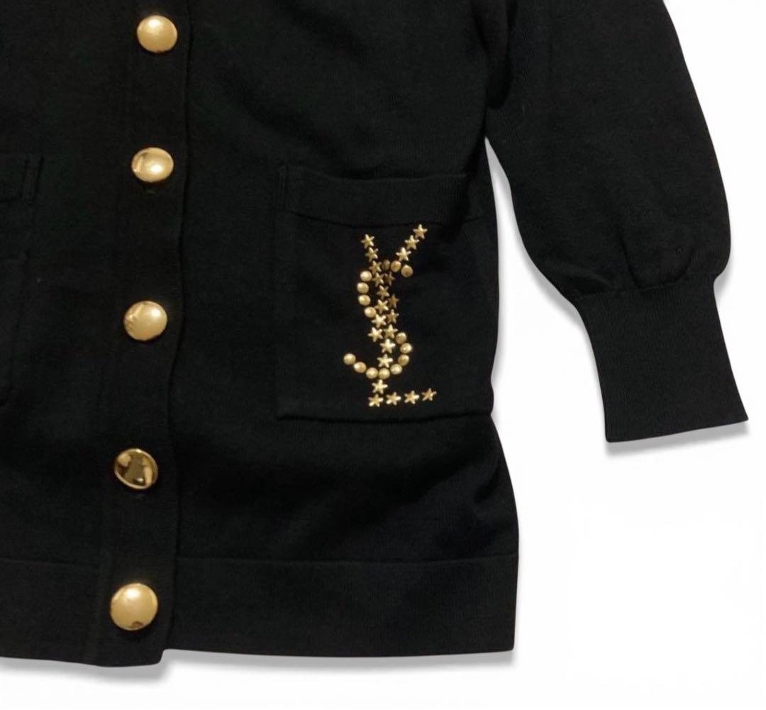 90s YSL イブサンローラン 黒 ゴールドボタン M カーディガン