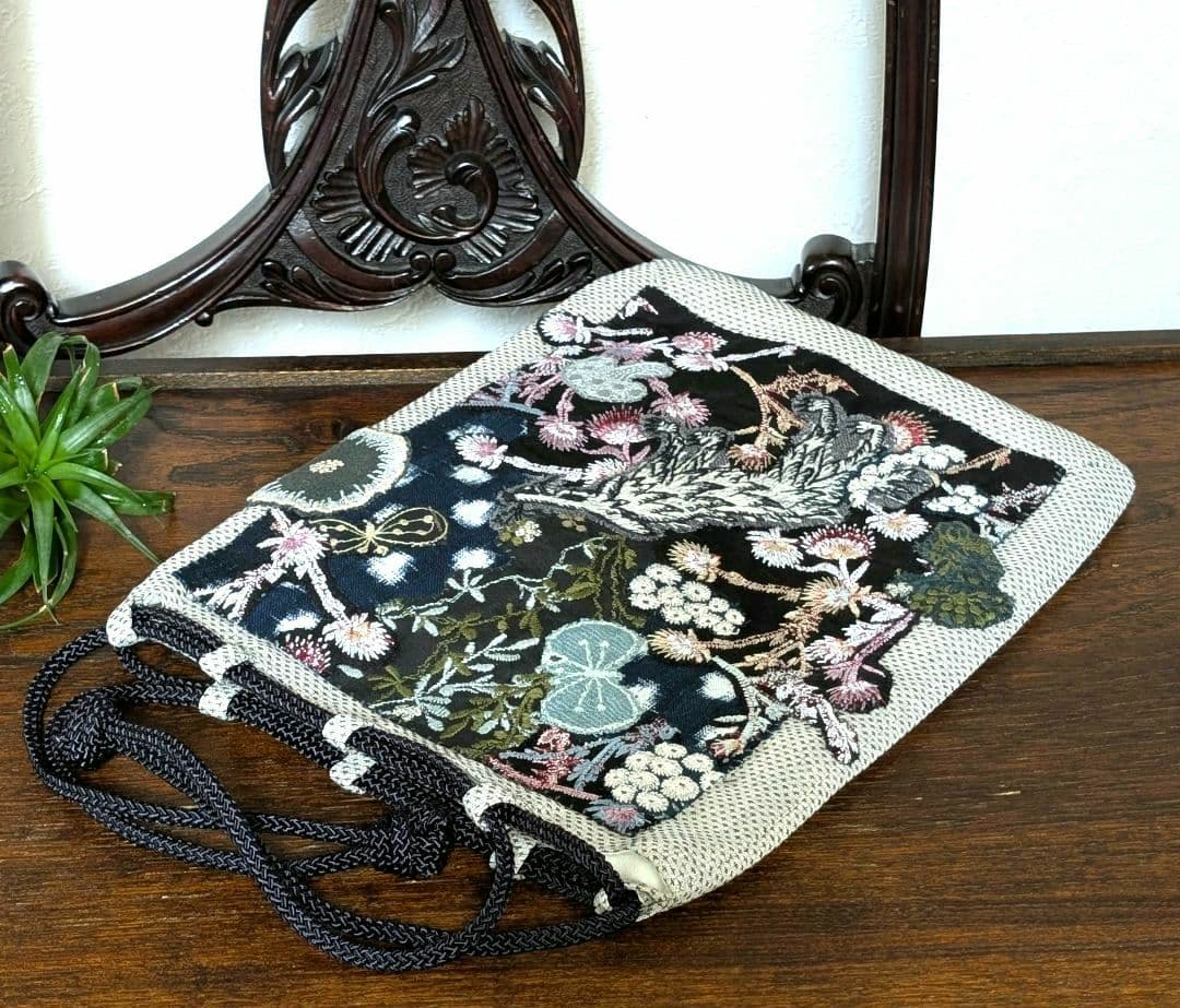 信玄袋「ガレ調」《藍染とWlof&Flower 》古布　ミナペルホネン　PJC