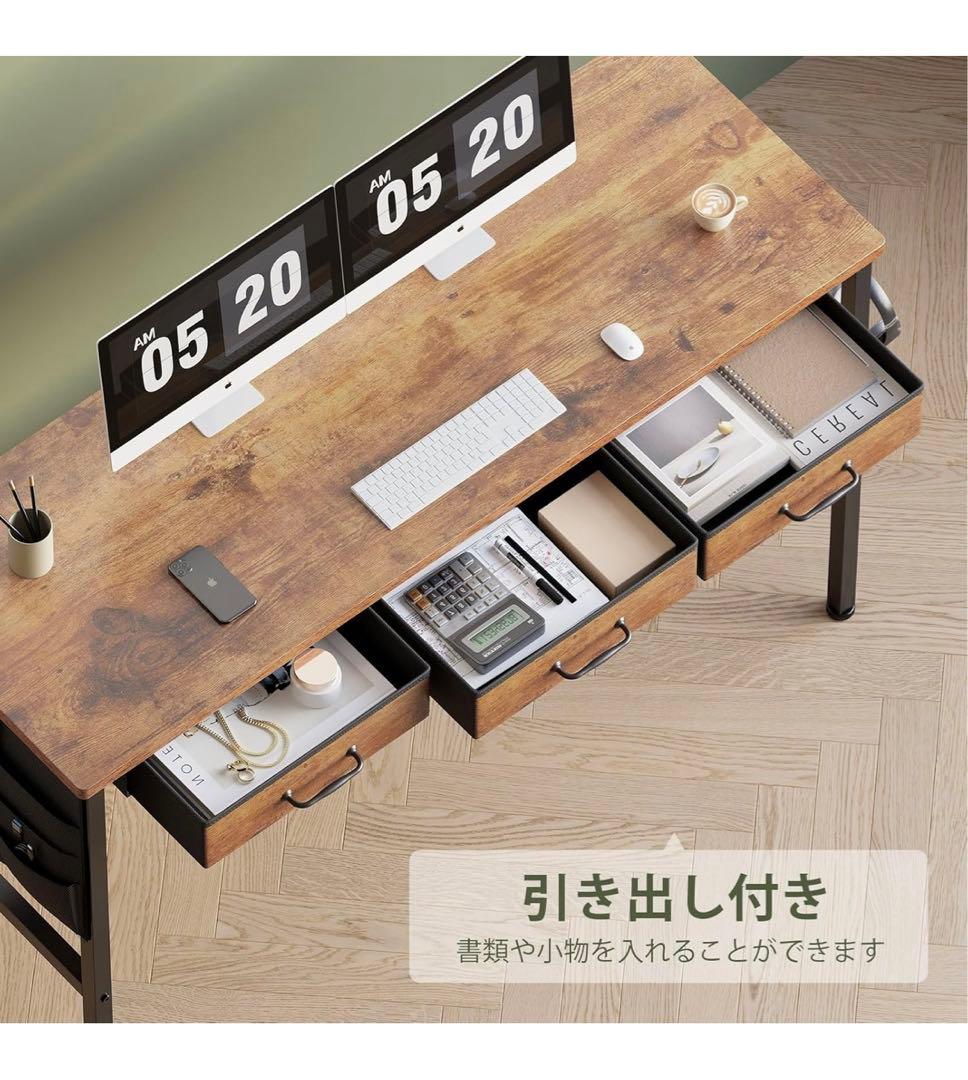 【Maihail】デスク幅120 机 pcデスク 引き出し付き ヴィンテージ