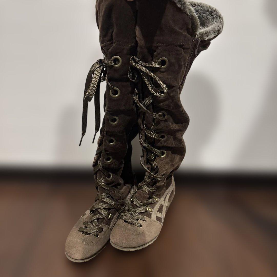 オニツカタイガー　ブラウン コーデュロイスエード ロングブーツ