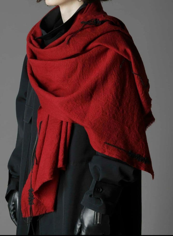 ヨウジヤマモト　グラウンドワイ　ボルドーステッチマフラー