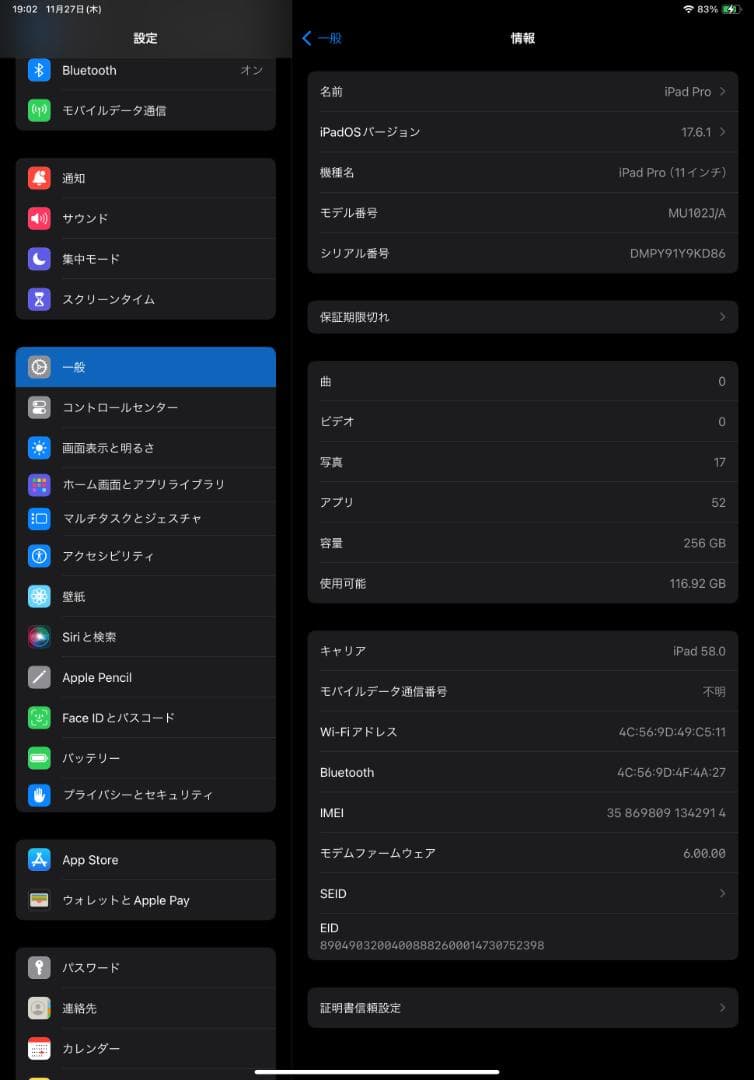 iPad Pro 11 (第1世代) 256gb セルラースペースグレー
