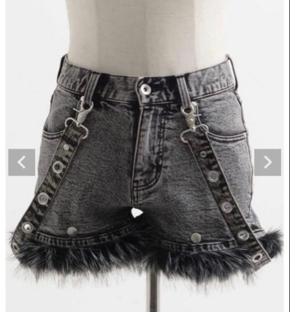 REFLEM【レフレム】ファー付デニムショーツ グレー