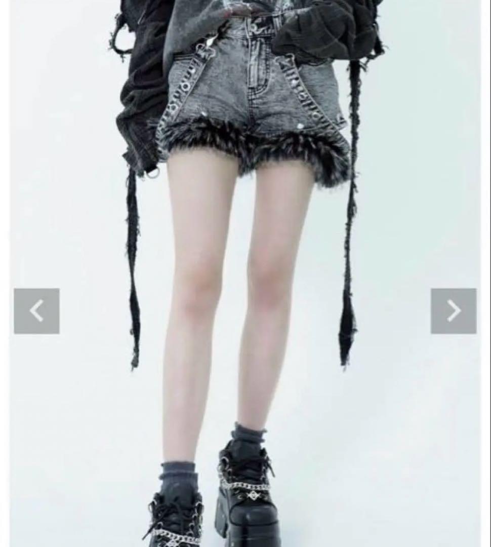 REFLEM【レフレム】ファー付デニムショーツ グレー