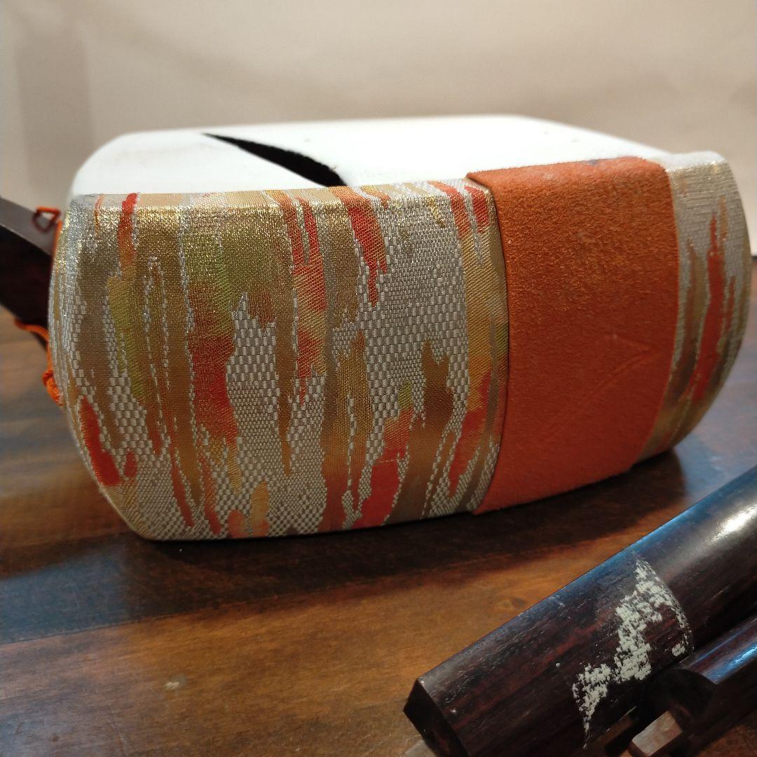 高級三味線　k18 高級糸巻き　皮破れ