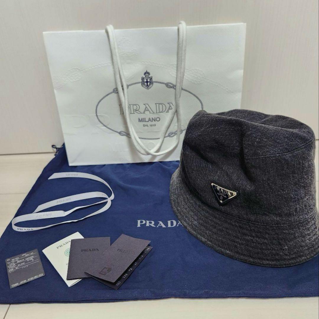 【美品】PRADA トライアングルロゴ ウォッシュドデニムバケットハット M