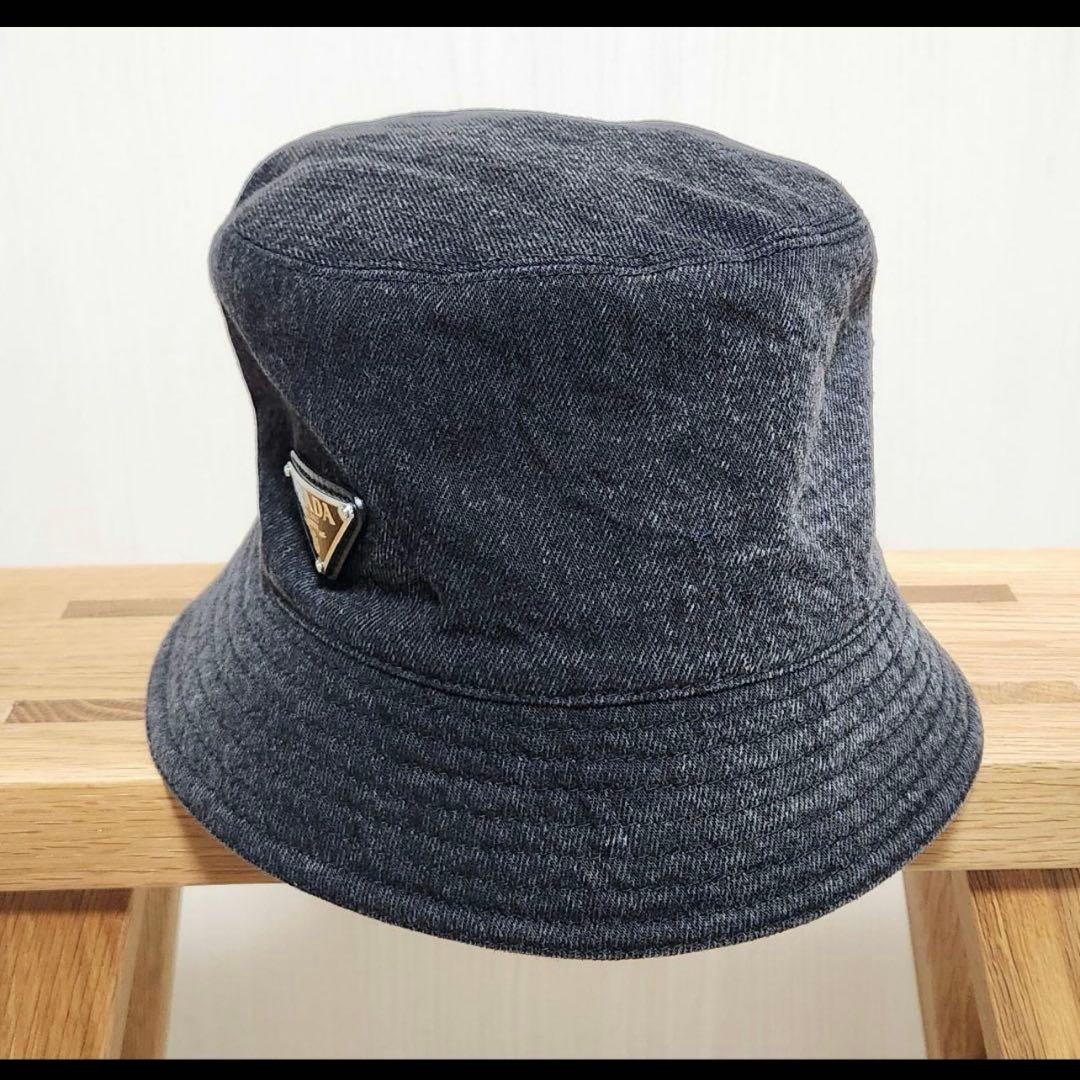 【美品】PRADA トライアングルロゴ ウォッシュドデニムバケットハット M