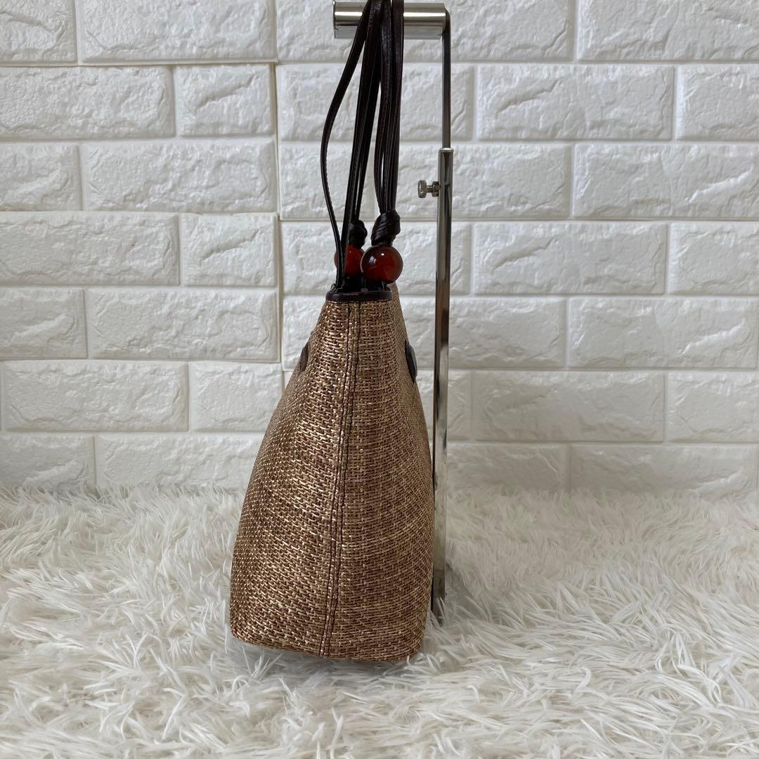 キタムラ✨かごバッグ　レザー　トートバッグ　夏　編み込み　保存袋　自立　異素材