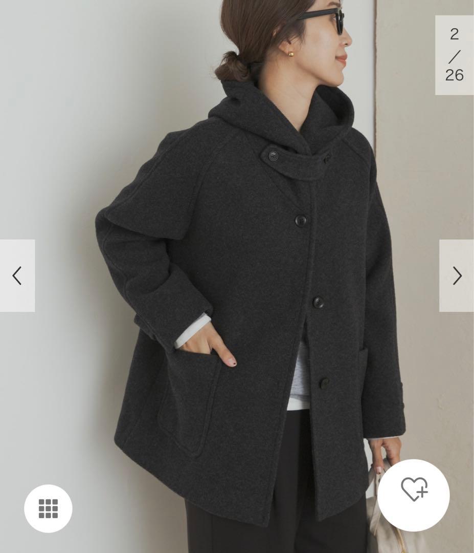 新品タグ付◆ DOORS エアリーウールフードコート　杢CHARCOAL