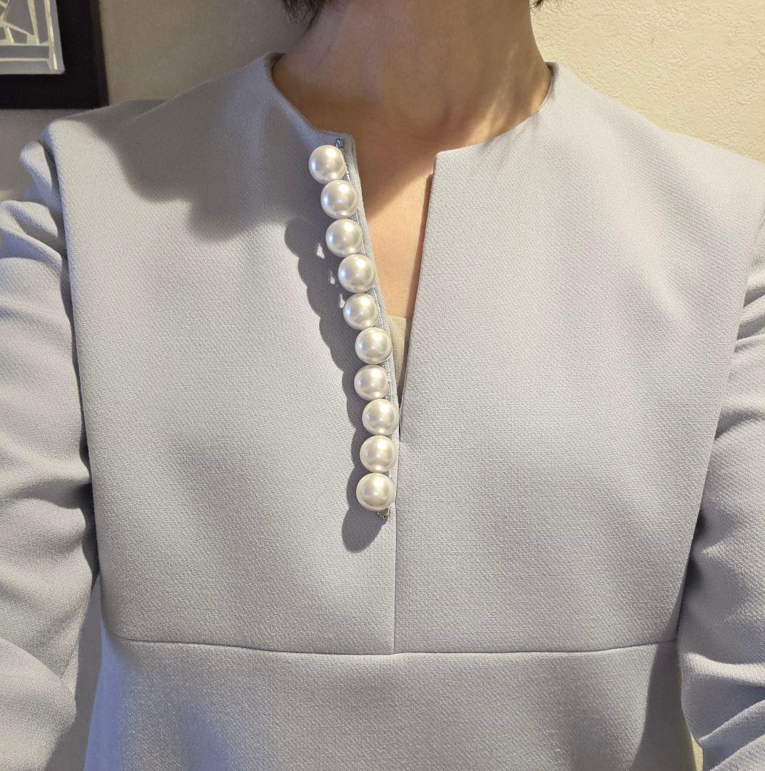 希少色✨ヨーコチャン YOKOCHAN 七分丈パールワンピース サックスブルー