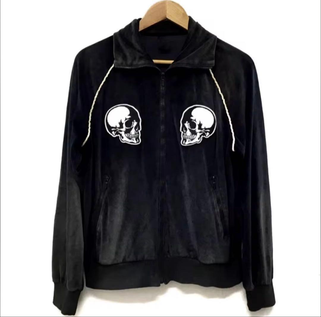 スカル ベロア ジップジャケット y2k グランジ ベロア素材