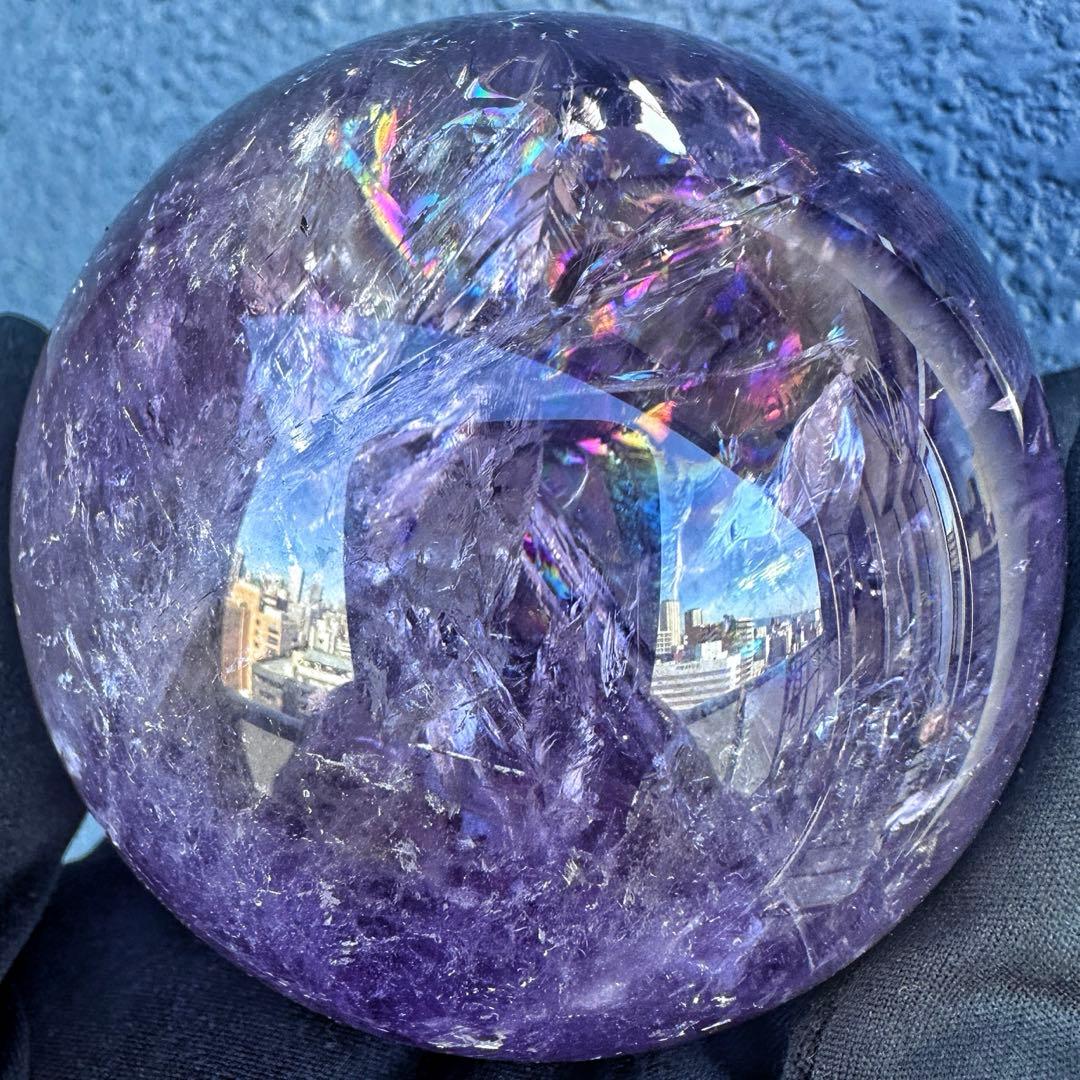 しずく♡超美品♡レインボー☆アイリスアメジストスフィア丸玉 A1330