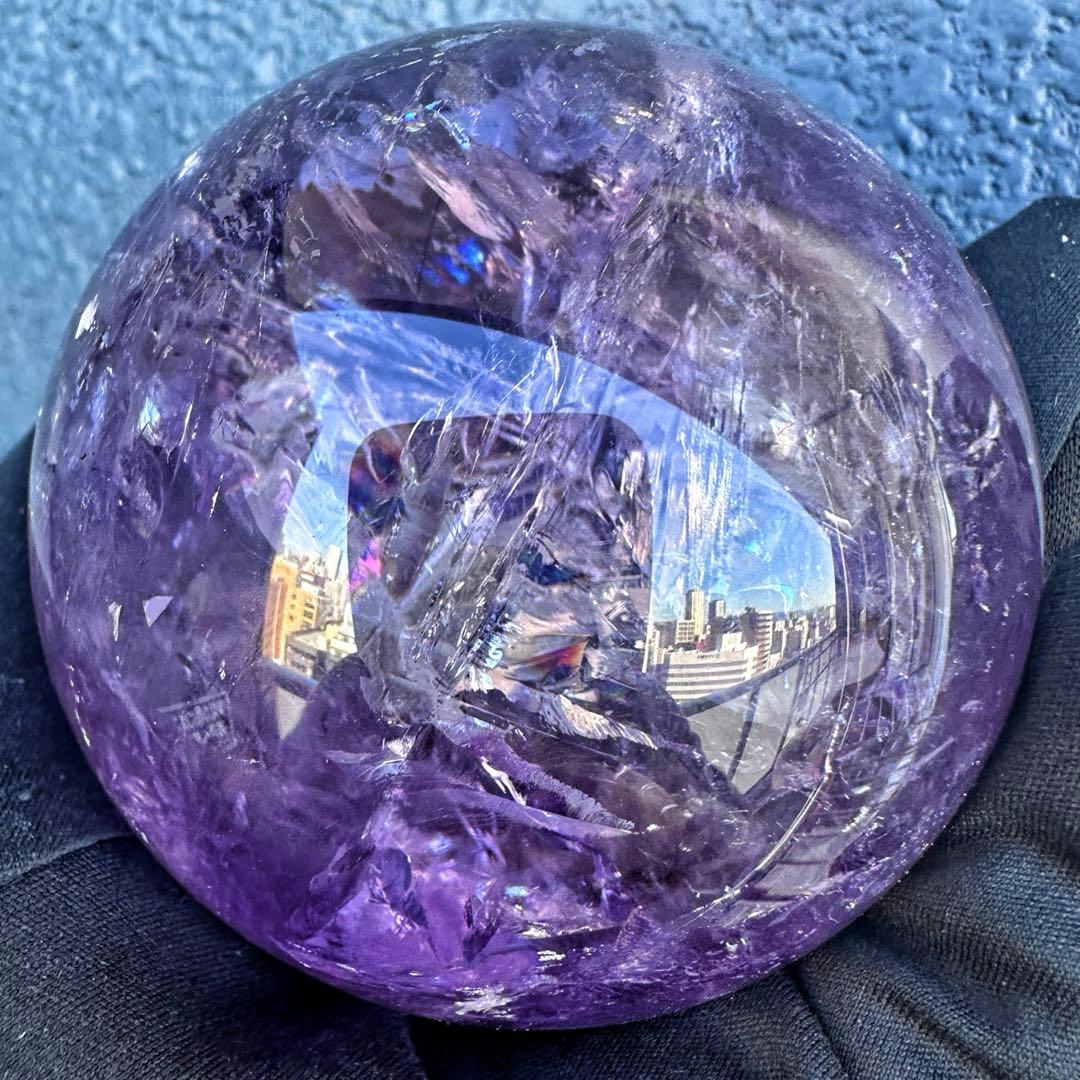 しずく♡超美品♡レインボー☆アイリスアメジストスフィア丸玉 A1330