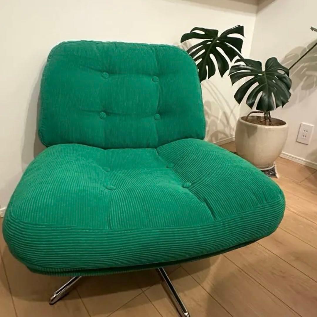 イケア ディヴリンゲ グリーン コーデュロイ 1人掛けソファ
