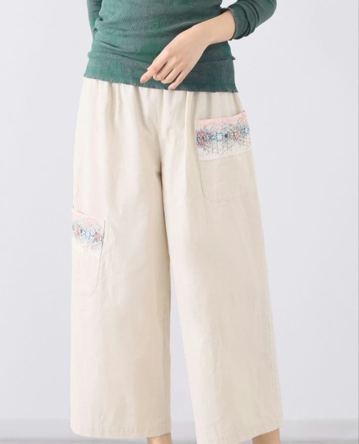 《M.&KYOKO》 ワイドパンツ　クマムレースポケット付き　 佐藤繊維