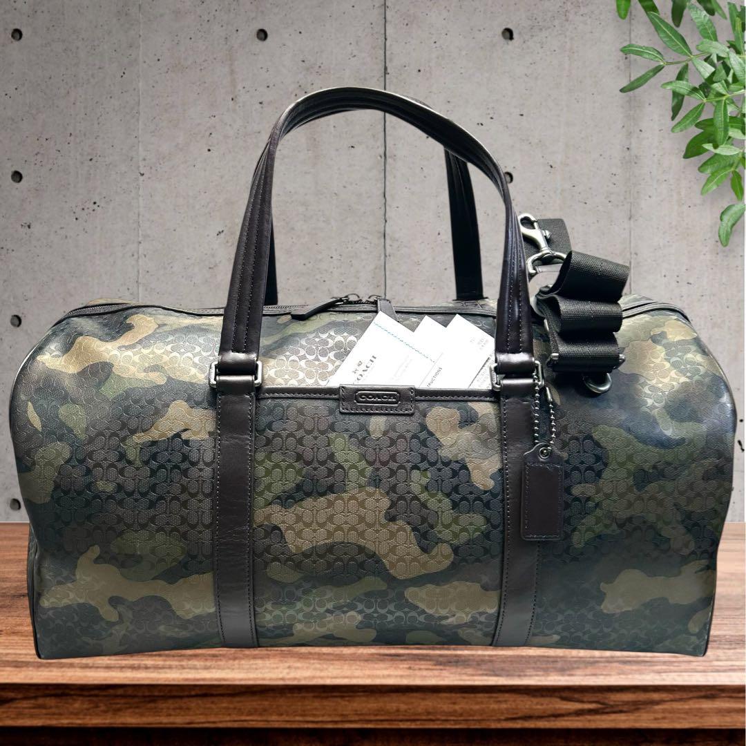 極美品 COACH コーチ　ボストンバッグ　2way　シグネチャー　迷彩柄 旅行