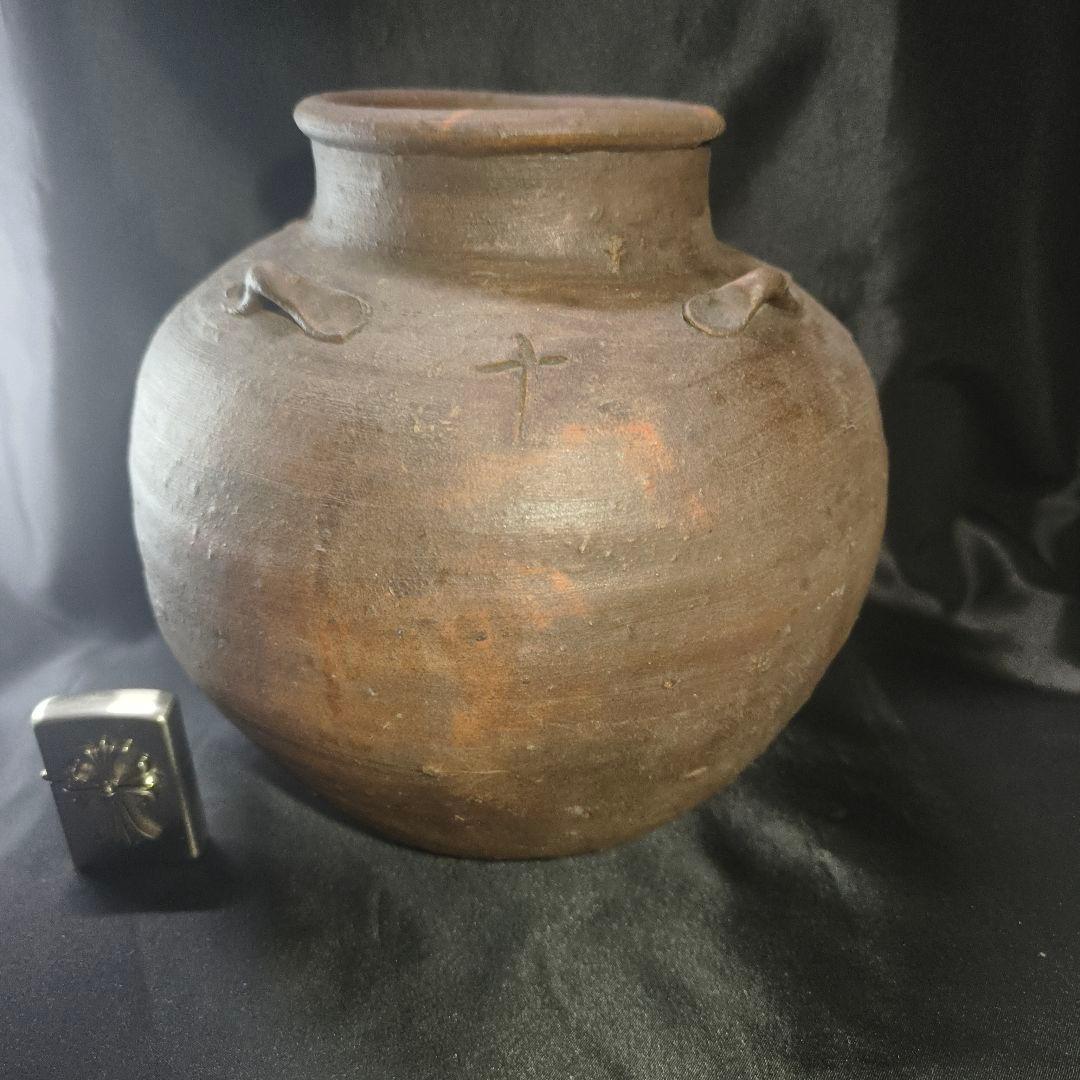 古備前 四耳壺 窯記し 素焼 在銘 桃山時代 古美術品 置物 コレクター放出美品