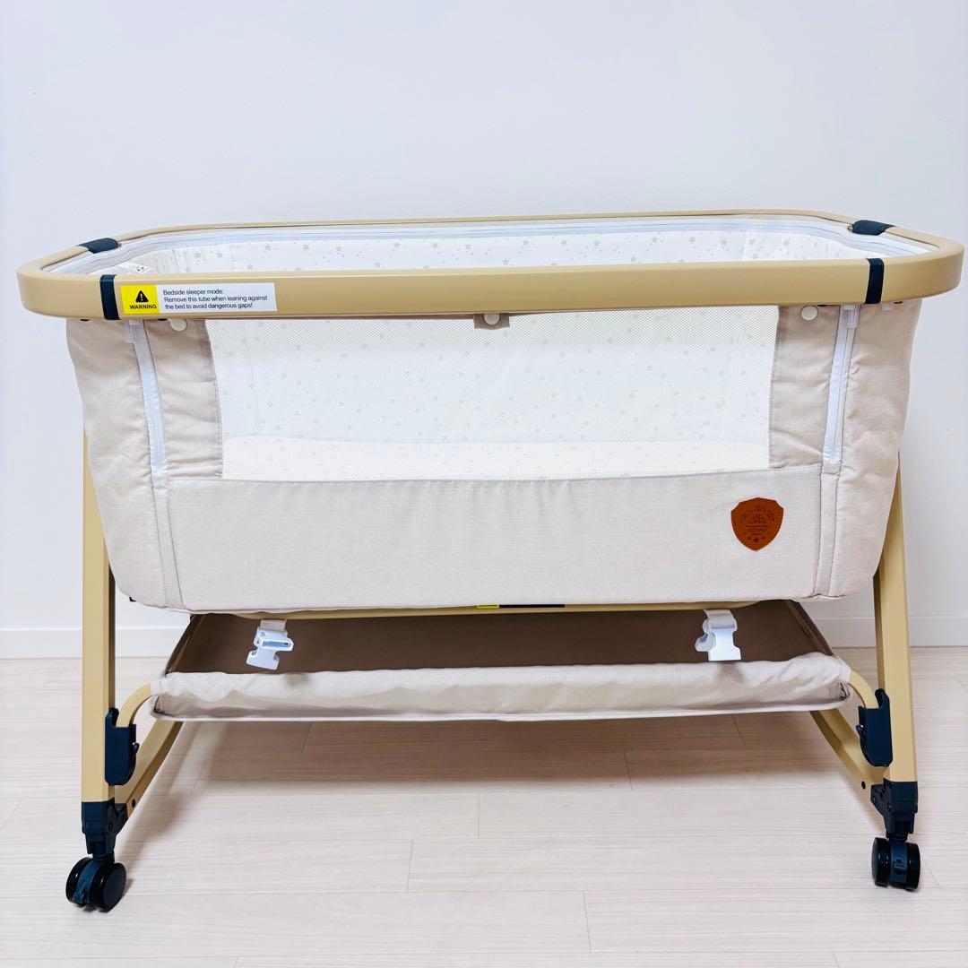 【美品】HZDMJ ベビーベッド　ベージュ　折り畳み 添い寝　ベッド